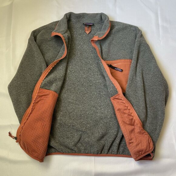 Patagonia Women’s Synchilla Full-Zip Fleece Jacket Gray w/ Orange Trim Size L - Picture 5 of 11